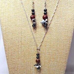 Hand Crafted Autism Red Jasper and Hematite Beads Earring and Necklace Set